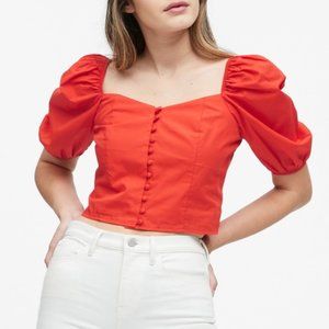 NEW Banana Republic Red Orange Puff Sleeve Cropped Top